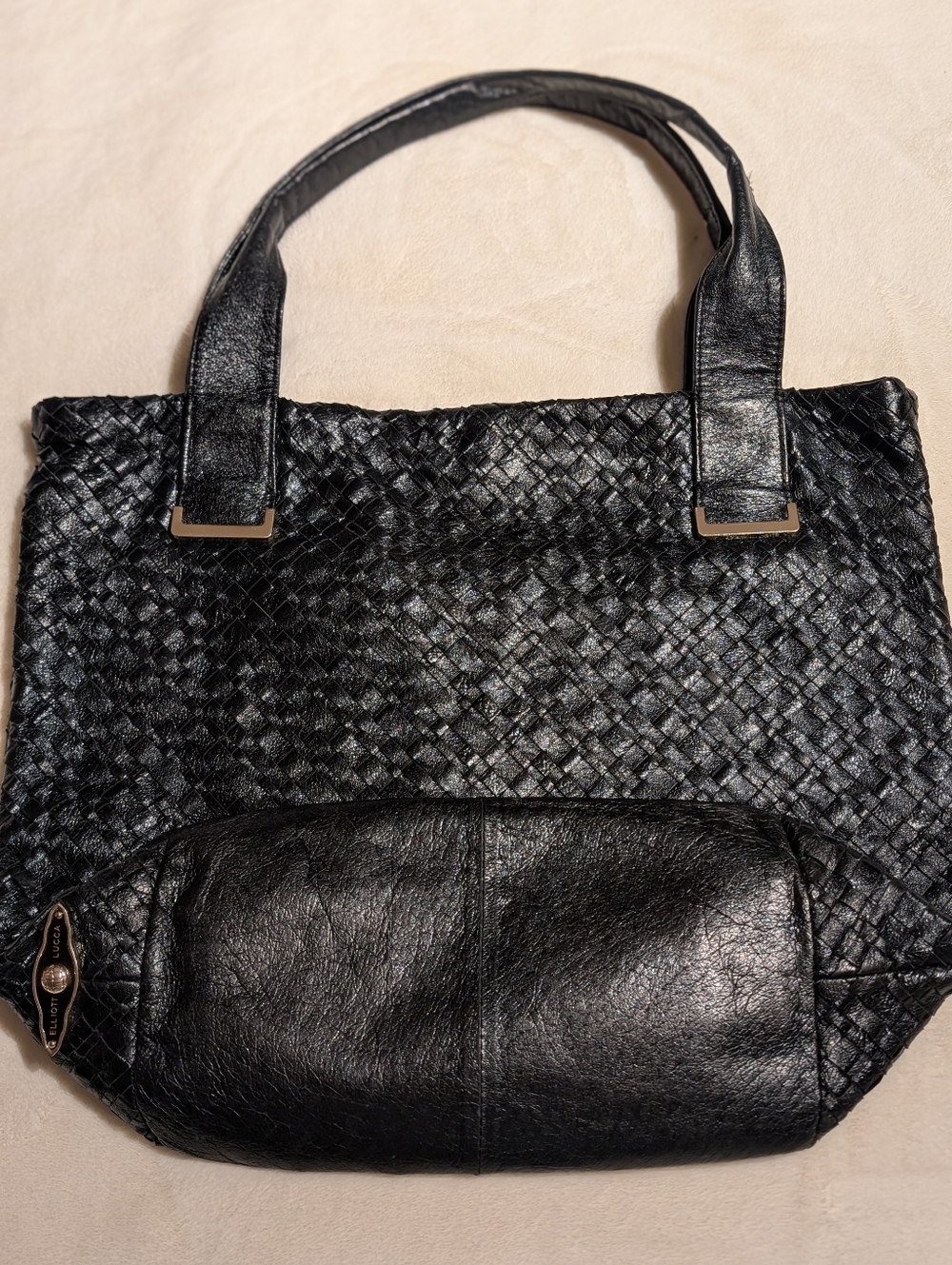Elliott Lucca Black Woven Tote Bag - Classic Women’s Shoulder Bag.